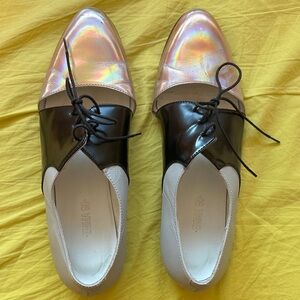 Iridescent and Black Lace-Up Shoes